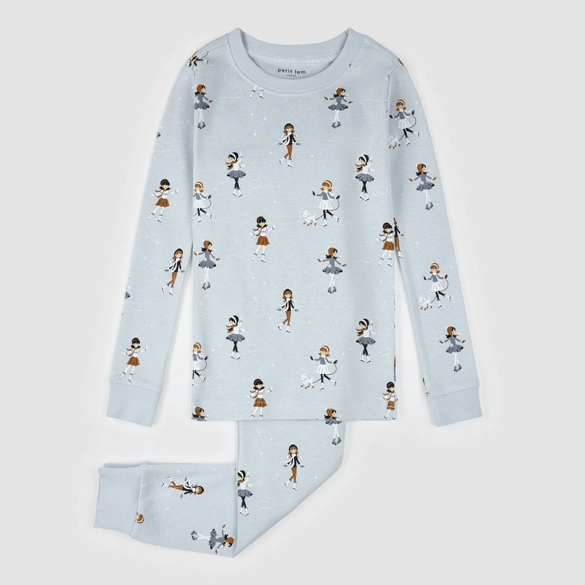PJ Set | Figure Skating Print on Pearl Blue | Petit Lem