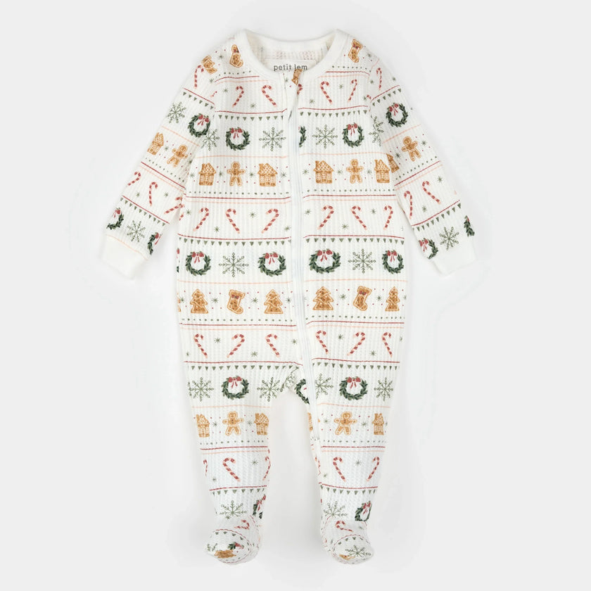 Footed Thermal Sleeper | Holiday Treats Fair Isle Print | Petit Lem