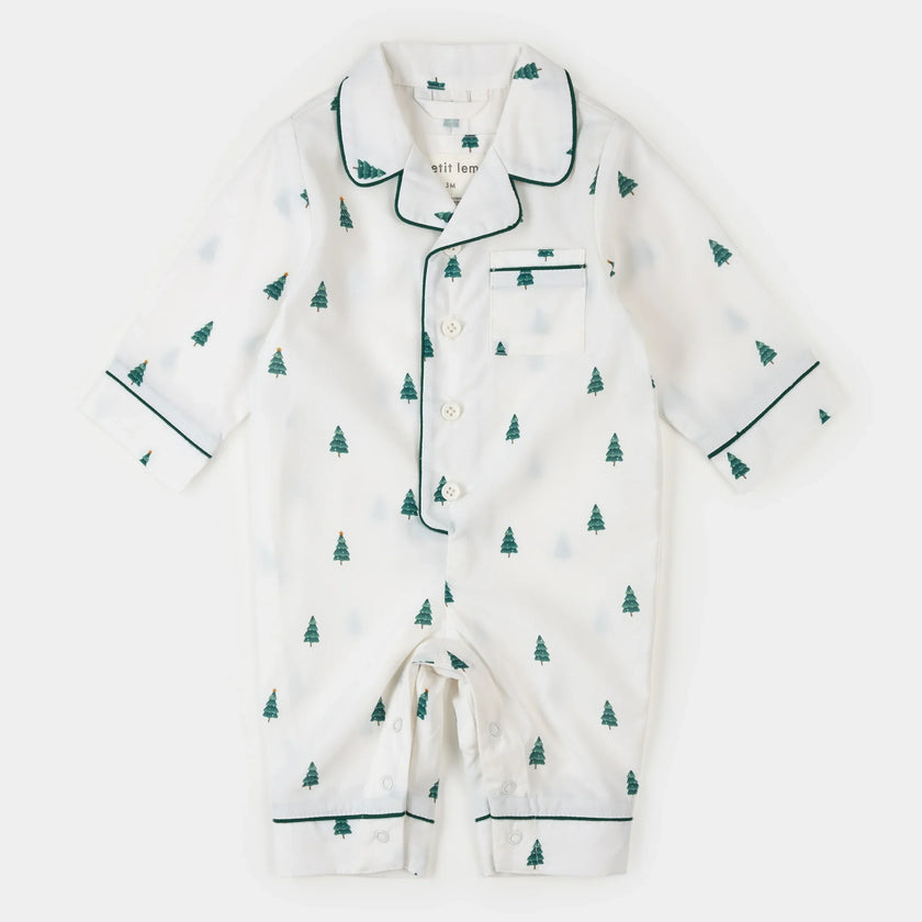Poplin Sleeper | Pine Tree Print on Off-White | Petit Lem