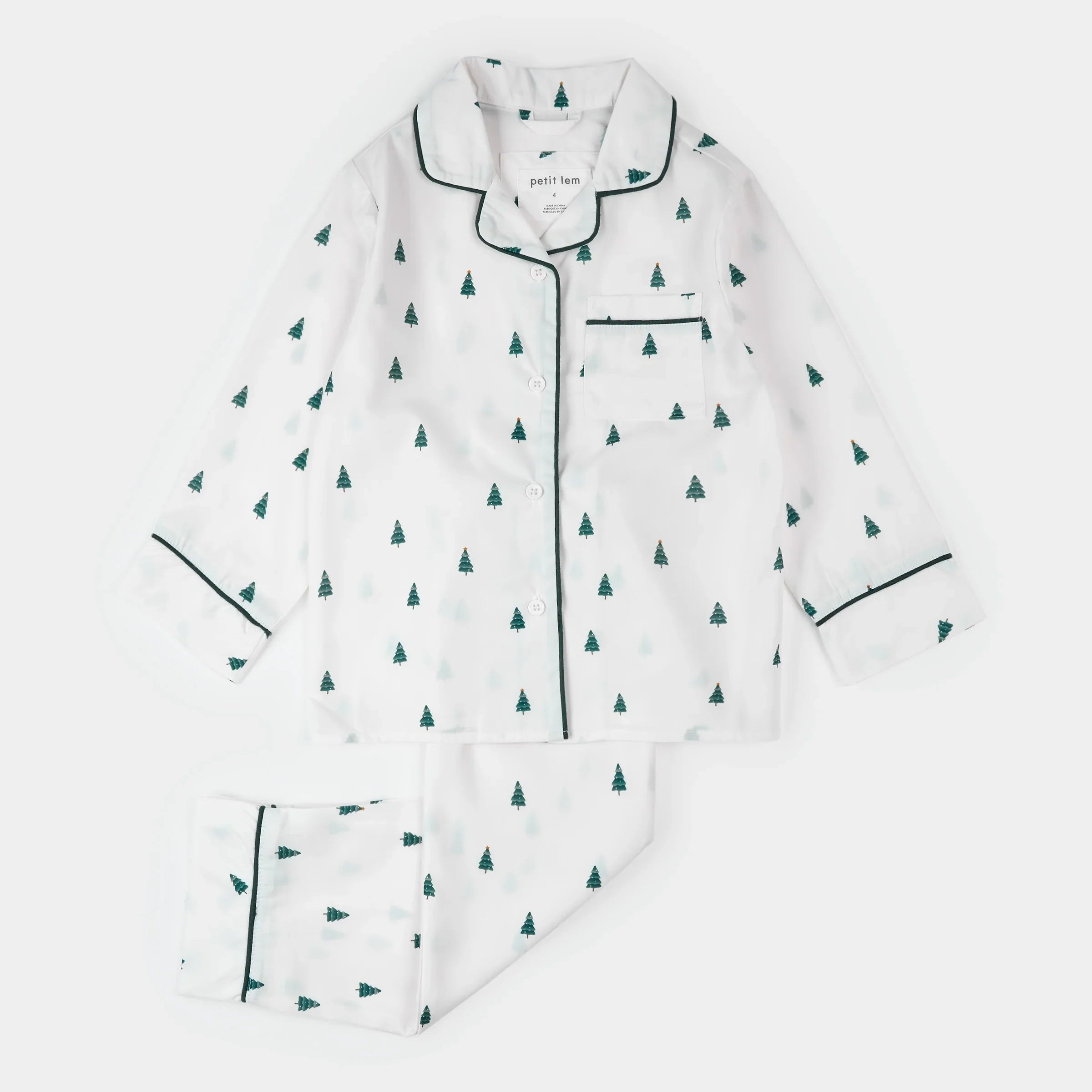 Poplin PJ Set | Pine Tree Print on Off-White | Petit Lem