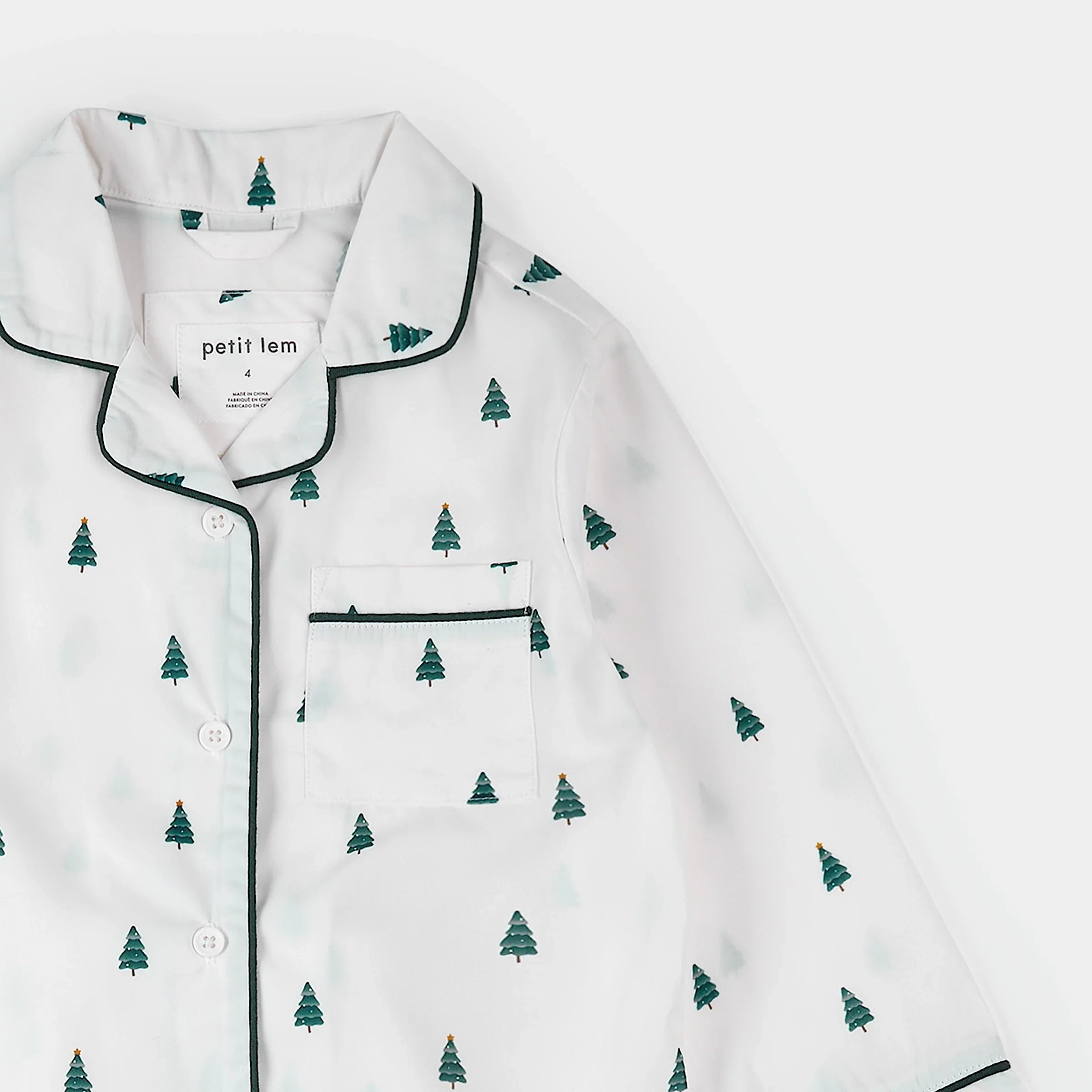 Poplin PJ Set | Pine Tree Print on Off-White | Petit Lem