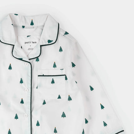 Poplin PJ Set | Pine Tree Print on Off-White | Petit Lem