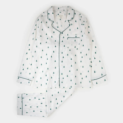 Men 2pc Poplin PJ Set | Pine Tree Print on Off-White | Petit Lem