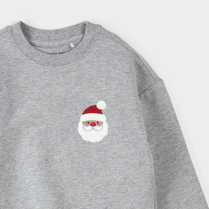Santa Claus Embroidery Sweatshirt | Heather Grey | Petit Lem