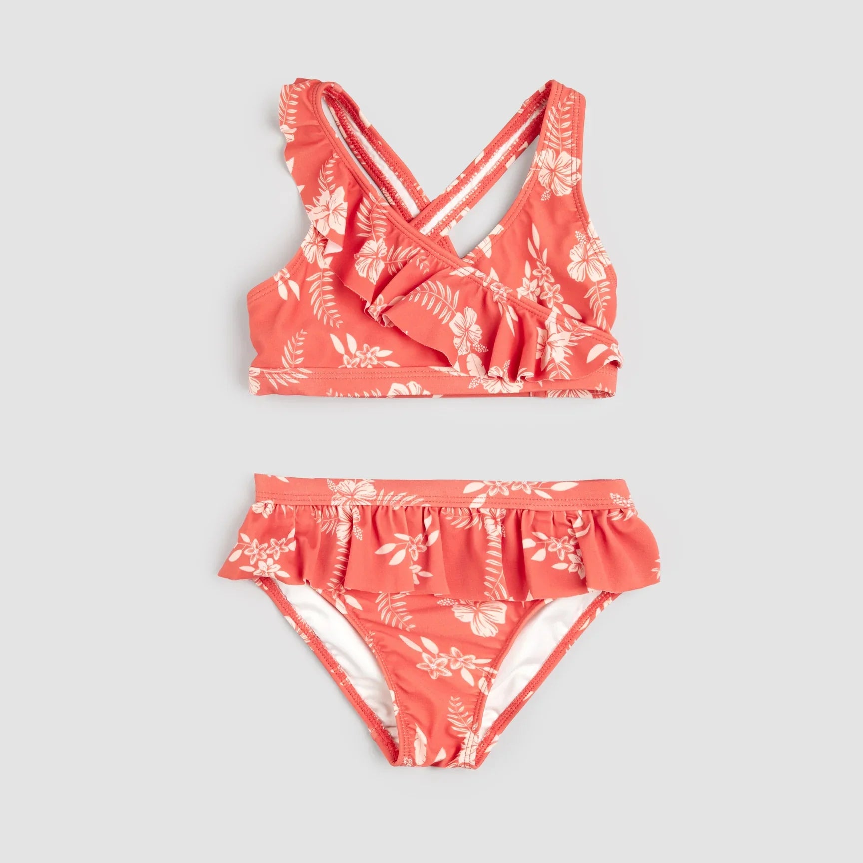 Hibiscus Print on Raspberry Cross-Over Bikini | Miles The Label