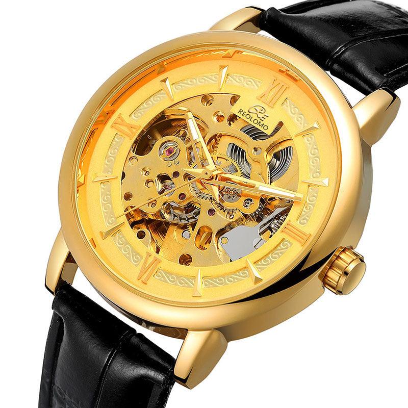 Men's Hollow-Out Mechanical Watch, Skeleton Dial Dress Watch in Gold, Silver and Black