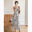 Ink Painting Print Suspender Dress Women's Spring And Summer Floral Midi dress white