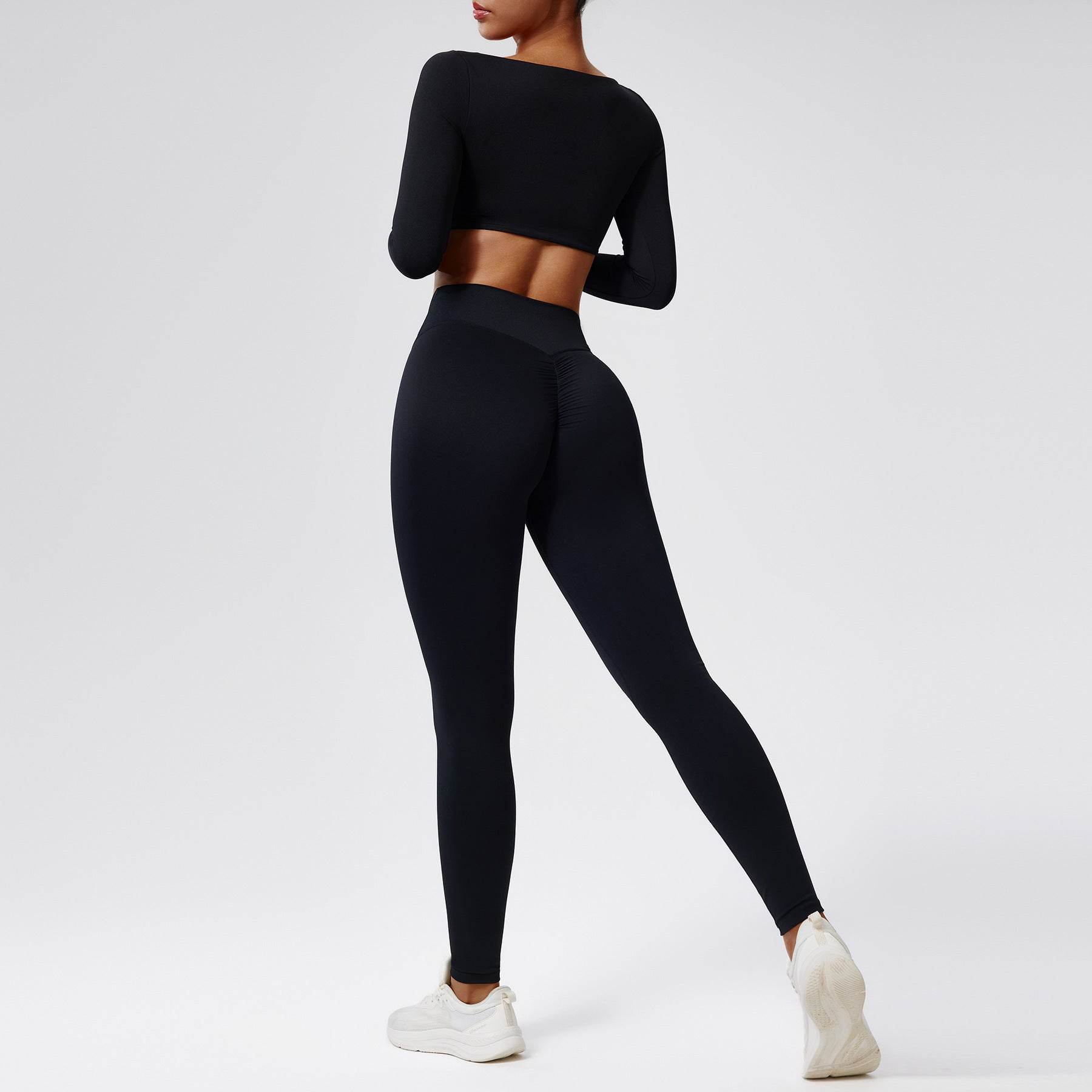 Quick-drying Nude Feel Running Sports Workout Yoga Clothes 2pcs set Long sleeve Crop top and High Waist Pant
