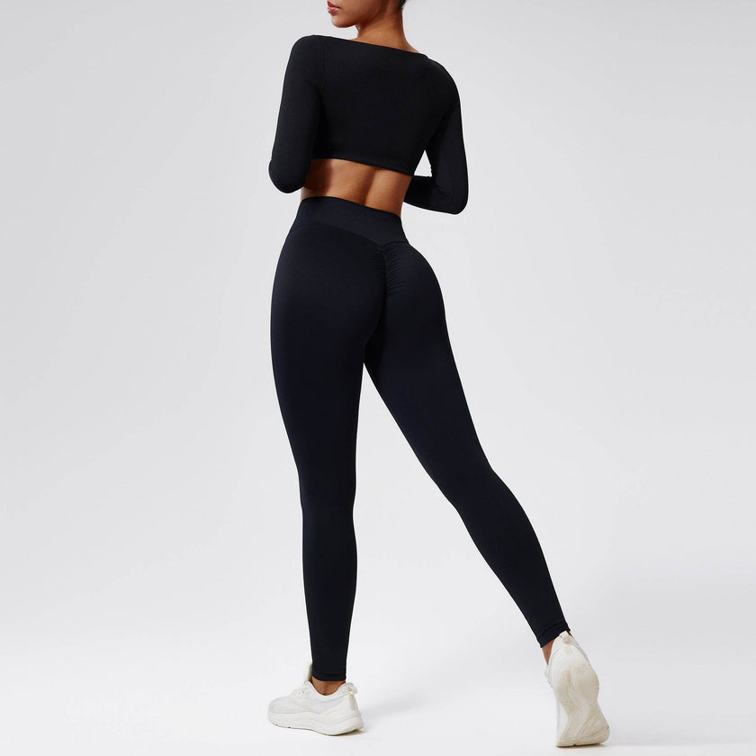 Quick-drying Nude Feel Running Sports Workout Yoga Clothes 2pcs set Long sleeve Crop top and High Waist Pant