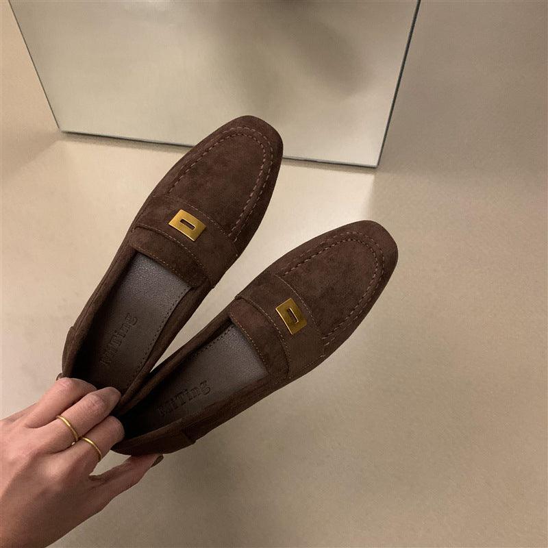 Fashion Women British Loafers Square Toe Gommino
