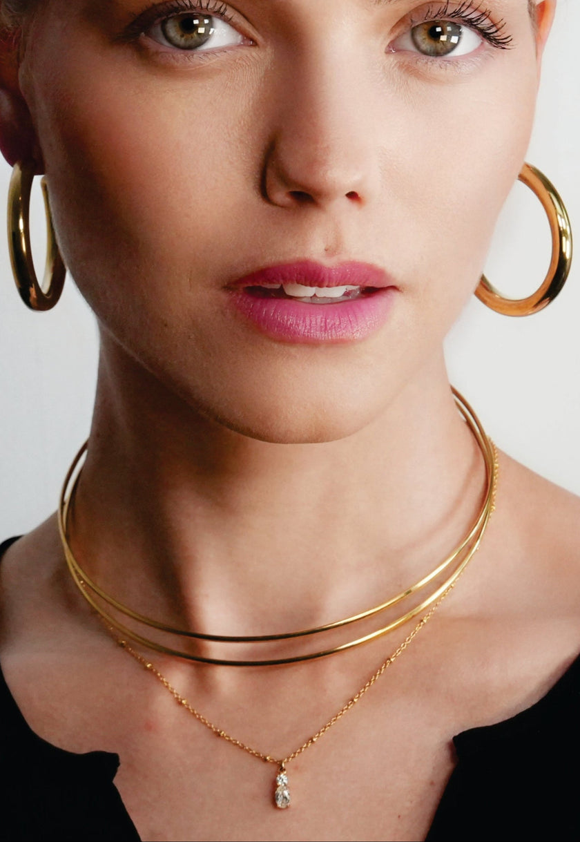 CABBANA Gold:  A Duo Set of Zirconia Charm Pendants on a Beaded Chain Necklace