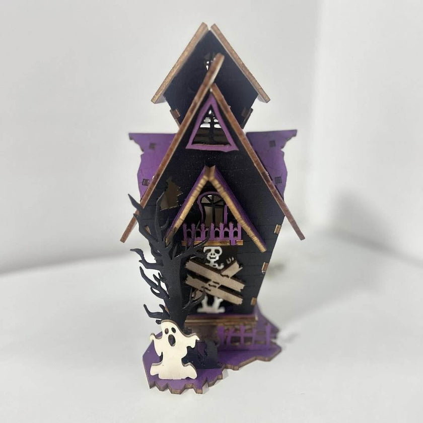 Halloween DIY Wooden Glowing Haunted House Table Decoration