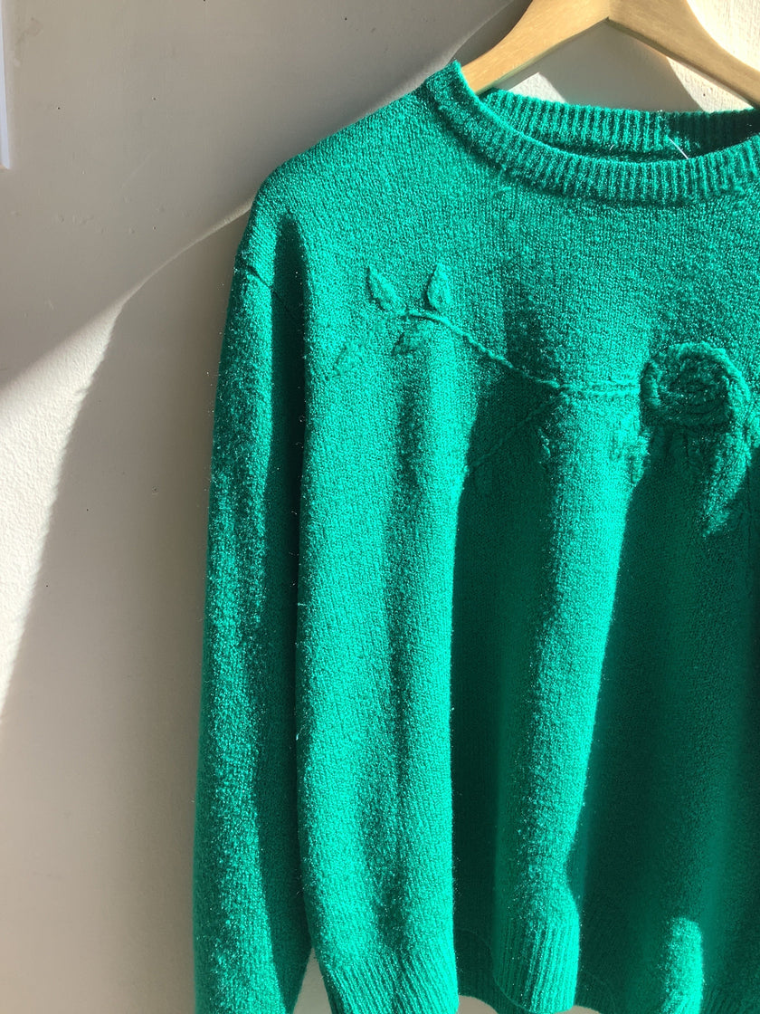 Vintage 90s Kelly Green Textured Knit Sweater