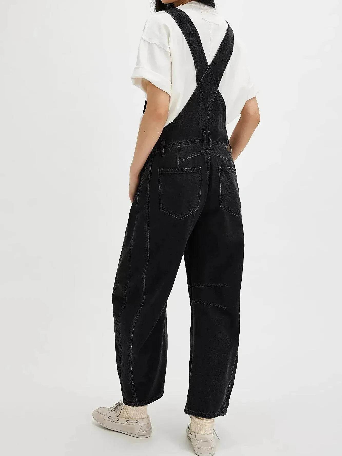 Women's Loose Denim Overalls Jumper – Casual Bib Suspender Jeans Jumpsuit with Pockets | Streetwear