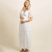 Maternity Dresses for Photo Shoot Summer V Neck White Lace Short Sleeve Pregnancy Dress Pregnant Women Photography Maxi Dress
