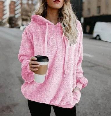 Women's Polerones Fleece Hoodie Pullover fall Winter Zipper Pocket Sweatshirt