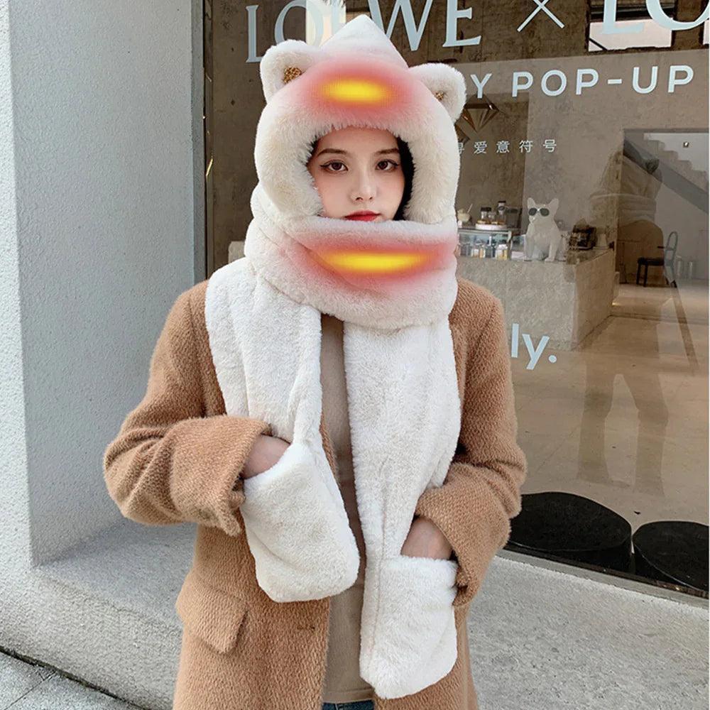 USB Heating Warm Fluffy Plush Winter Hat