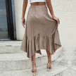 Women's Mid-length Lace-up Irregular Stitching Ruffle Midi Skirt