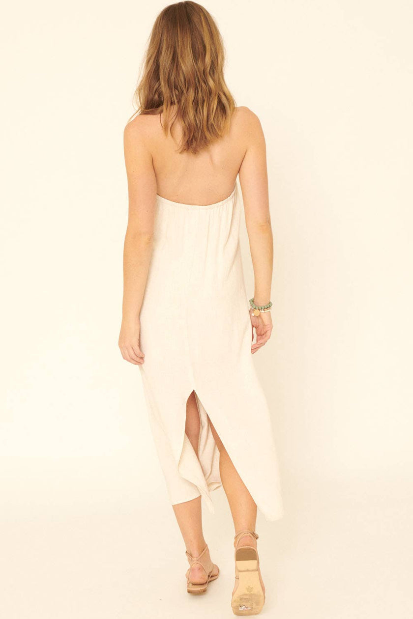 Solid Woven Keyhole Open-Back Maxi Dress
