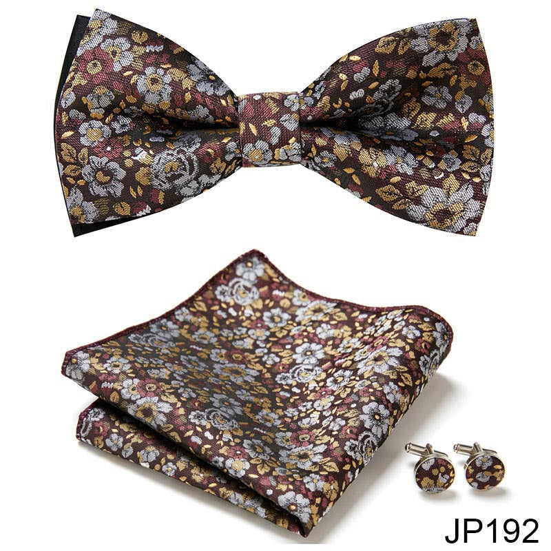 Men's Jacquard Bow Tie Set – Bow Tie, Pocket Square & Cufflinks | 36 Colors | Canada & USA