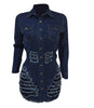 Chic Fashion Fitted Ripped Long Sleeve Jeans Denim hip dress