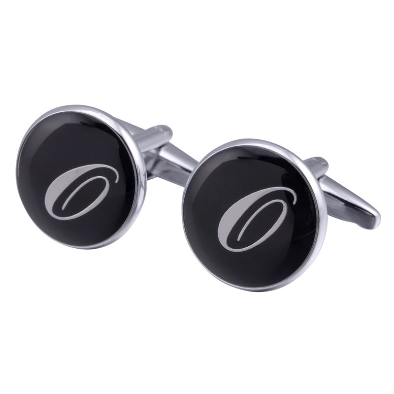 Men's Black Round Enamel Initial Letter Cufflinks – Brass & Crystal Formal Cufflinks A–Y | Canada & USA