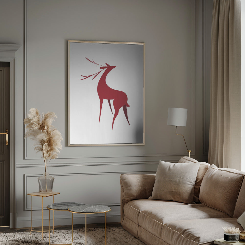 Art mural : Cerf stylisé rétro (rouge)