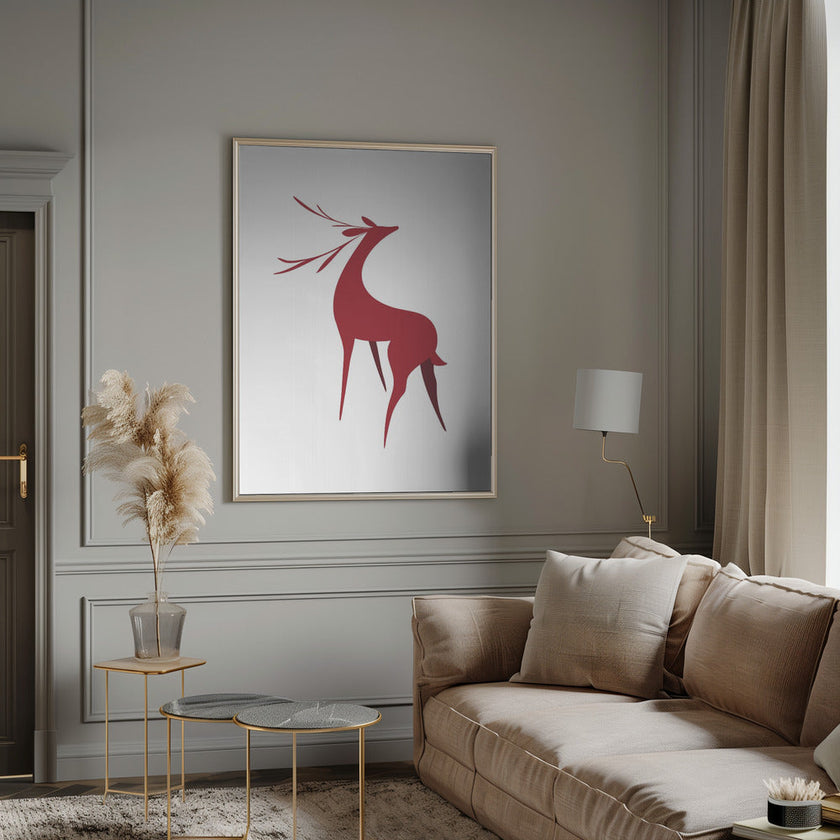 Art mural : Cerf stylisé rétro (rouge)