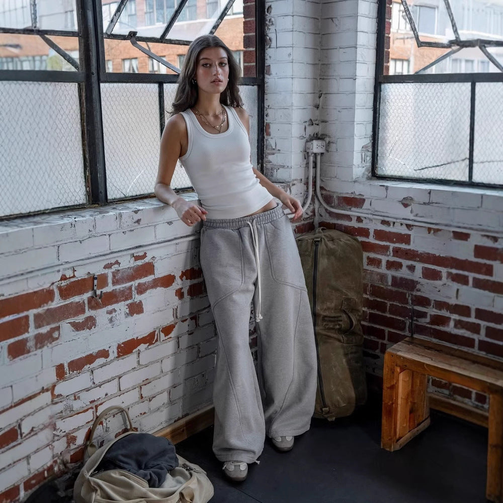 Embroidered Wide-Leg Sweatpants – Unisex Loose Casual Cotton Pants
