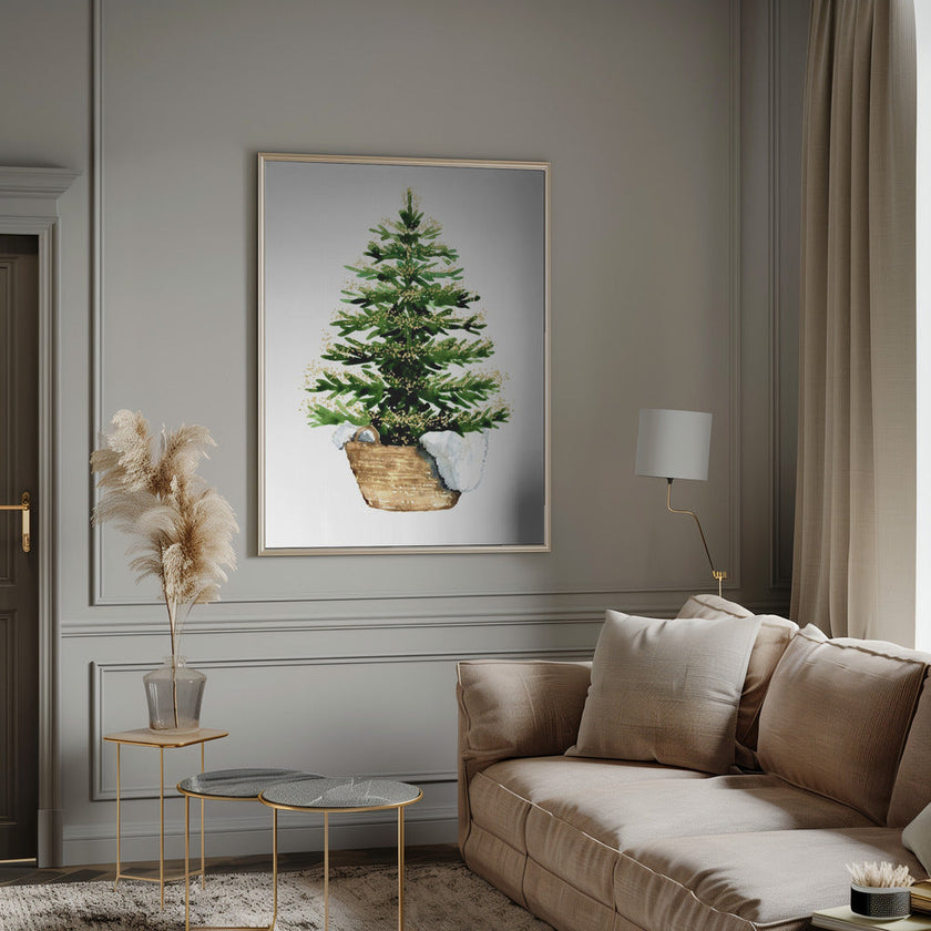 Impression sur toile : Arbre de Noël aquarelle confortable (2)