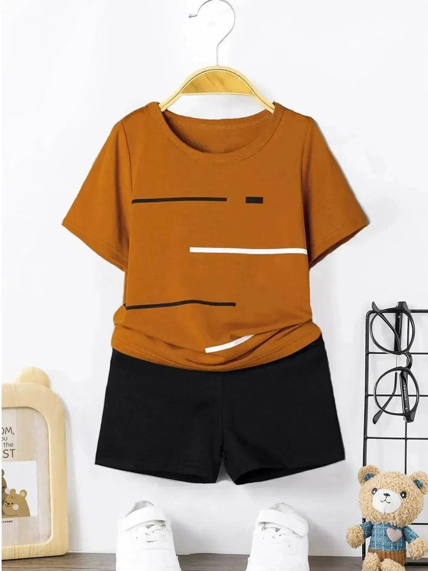 Striped Printed Round Neck Pullover T-shirt Shorts Suit