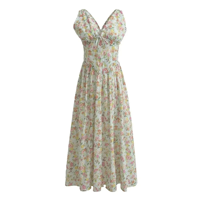 Women's Summer French Seaside Vacation Waist-tight Temperament Midi Skater Dress