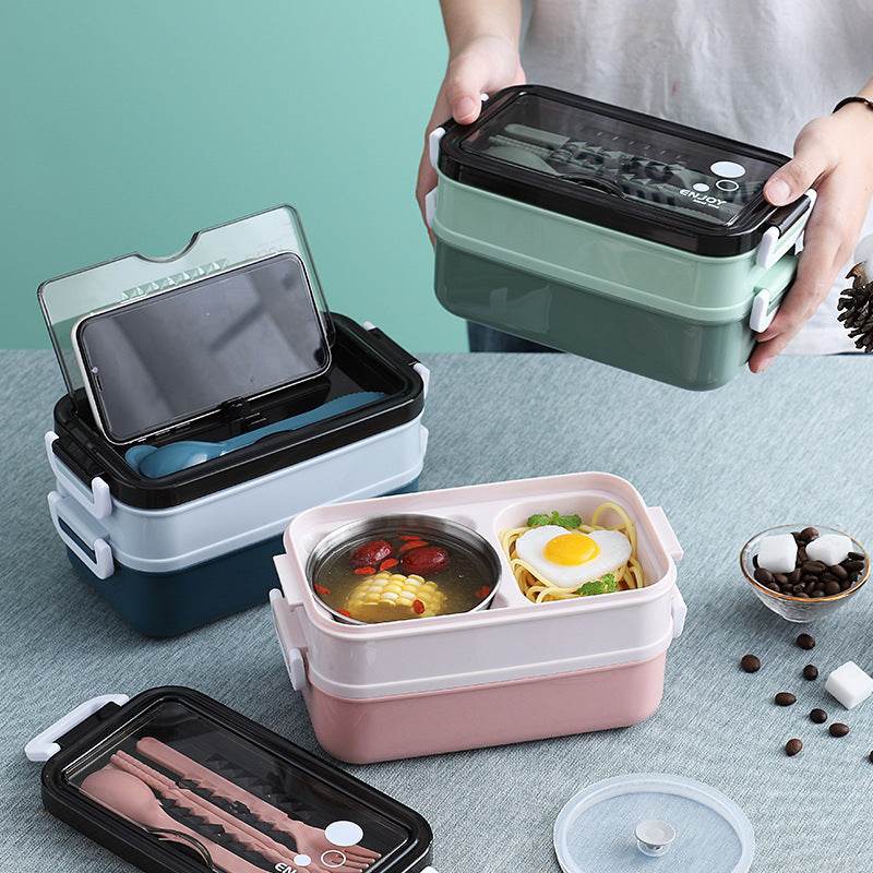 Insulated Stainless Steel Double-Layer Lunch Box for Work & School