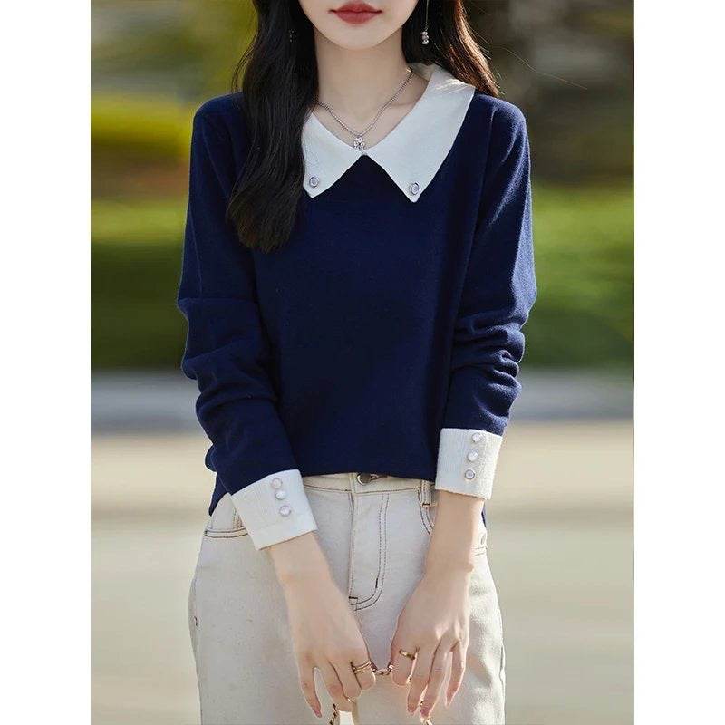 Lapels Bottoming Sweater blouse top For Women