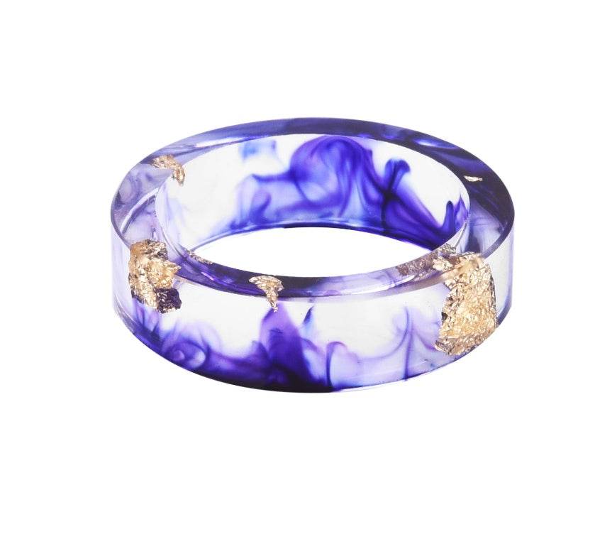 New dried flower resin ring Sen Xiao small  handmade flower gold foil color Epoxy ring
