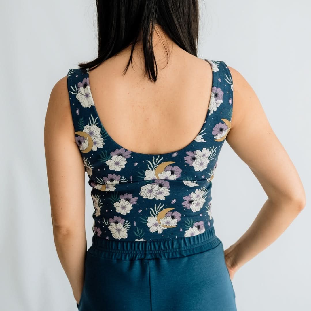 Ladies Bamboo Longline Bralette-Style Tank | Celestial Floral