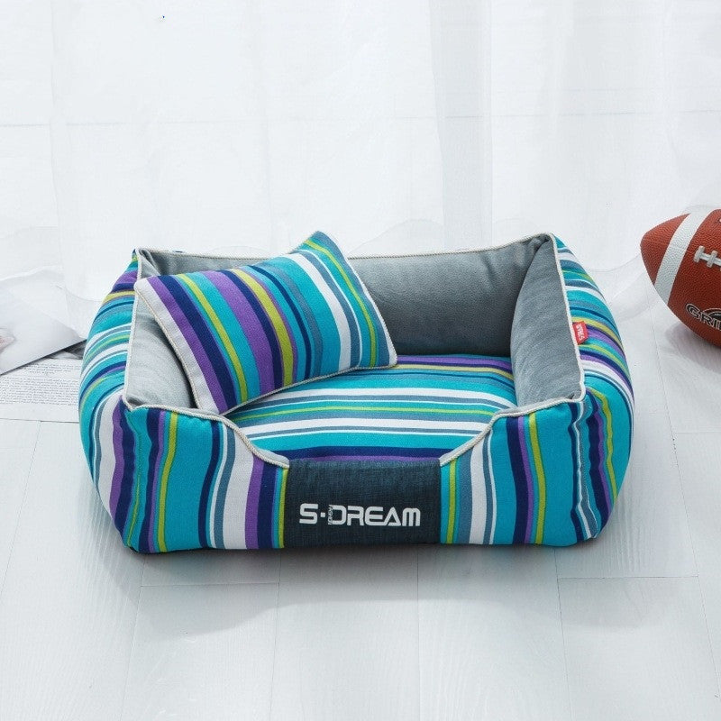 Space Stripe Pet House – Cozy Dog & Cat Bed with Pillow Option | S, M, L