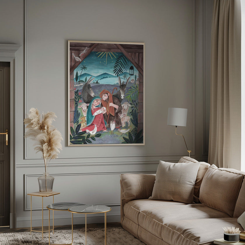 Impression sur toile d'art mural : Noël avec Marie et l'enfant Jésus