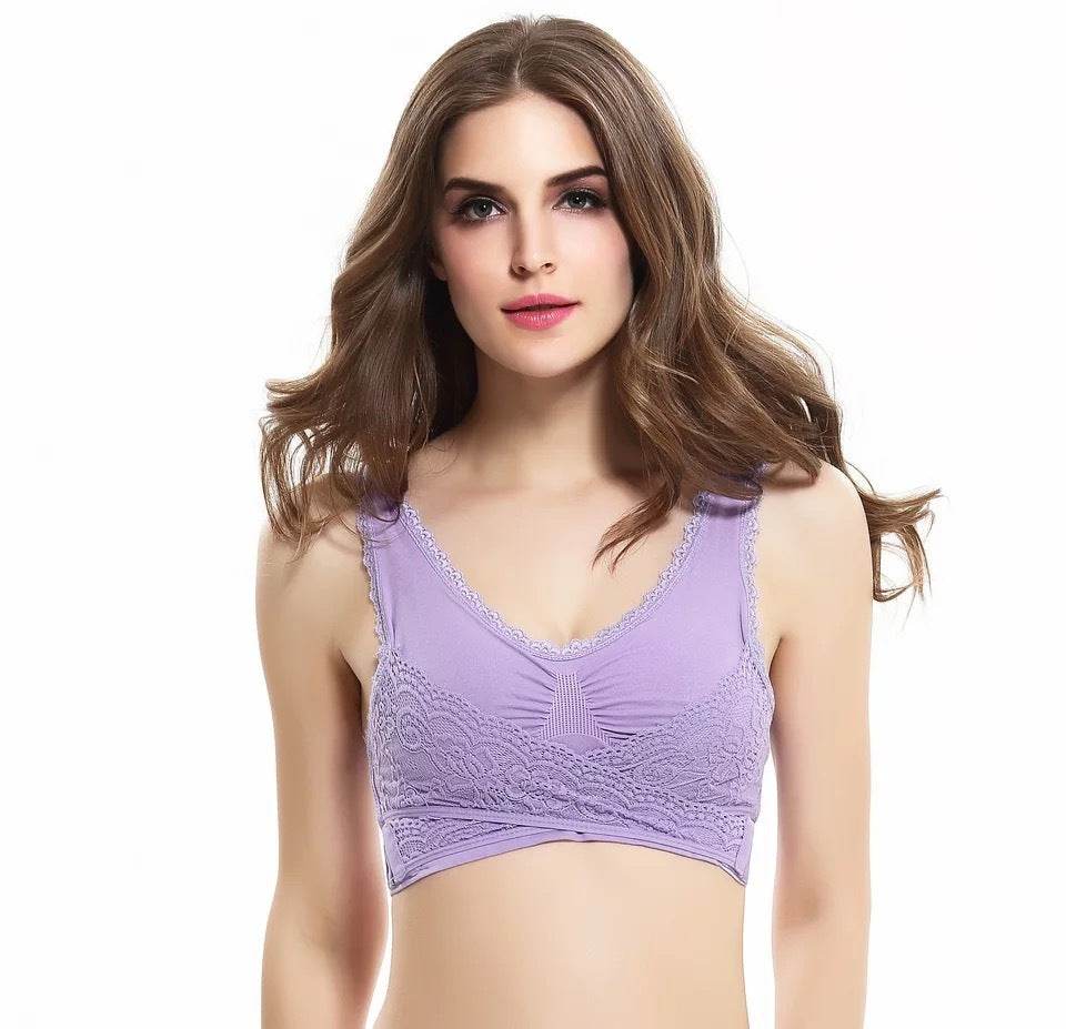 Front Cross Side Buckle Lace Side Non-Wire Sports Fitness Bra women