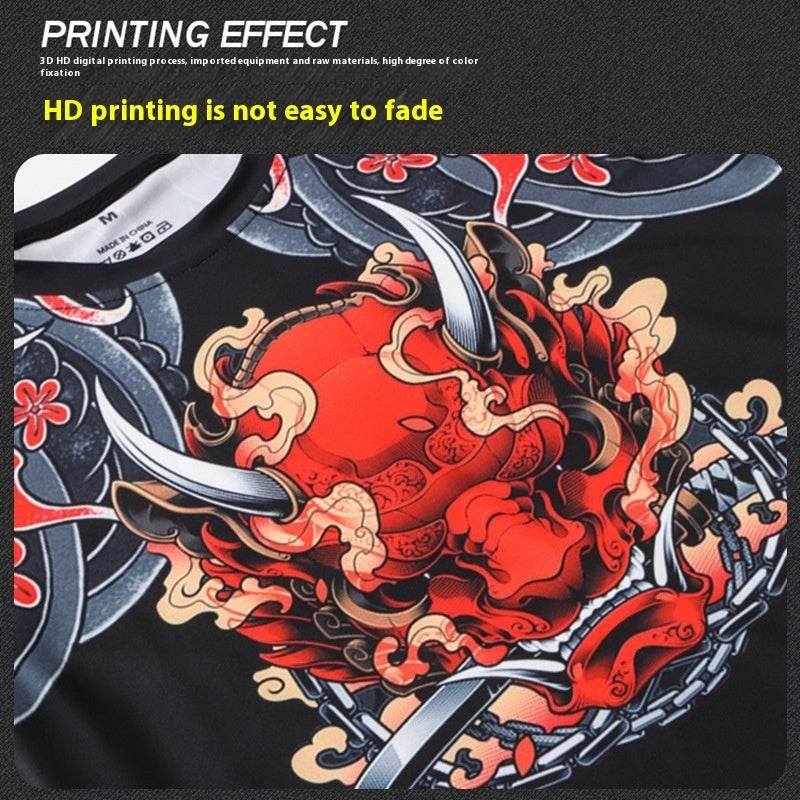 Printed Long Sleeve Fitness Top for Men Exercise Gym shirt