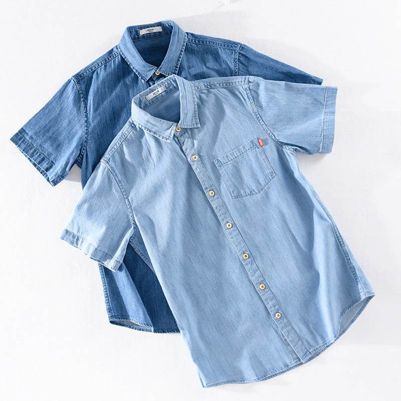 Summer Cotton Short Sleeve Denim Shirt For Men Classic All-matching Jeans