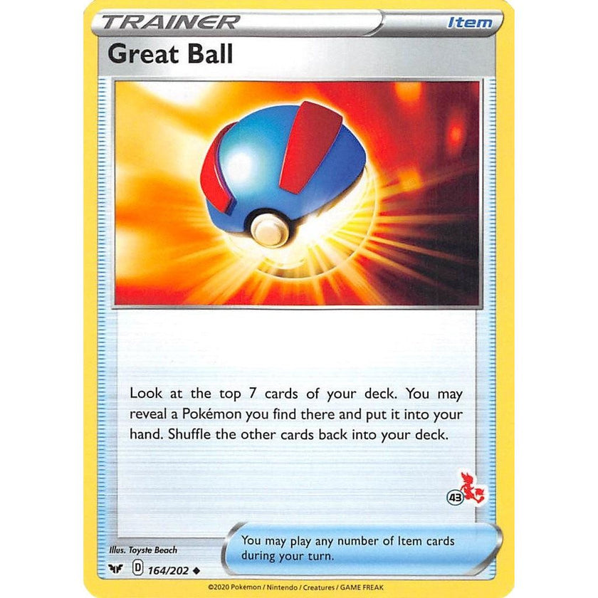 Great Ball - 164/202 (#43 Cinderace Stamped) (164/202) (BA22)