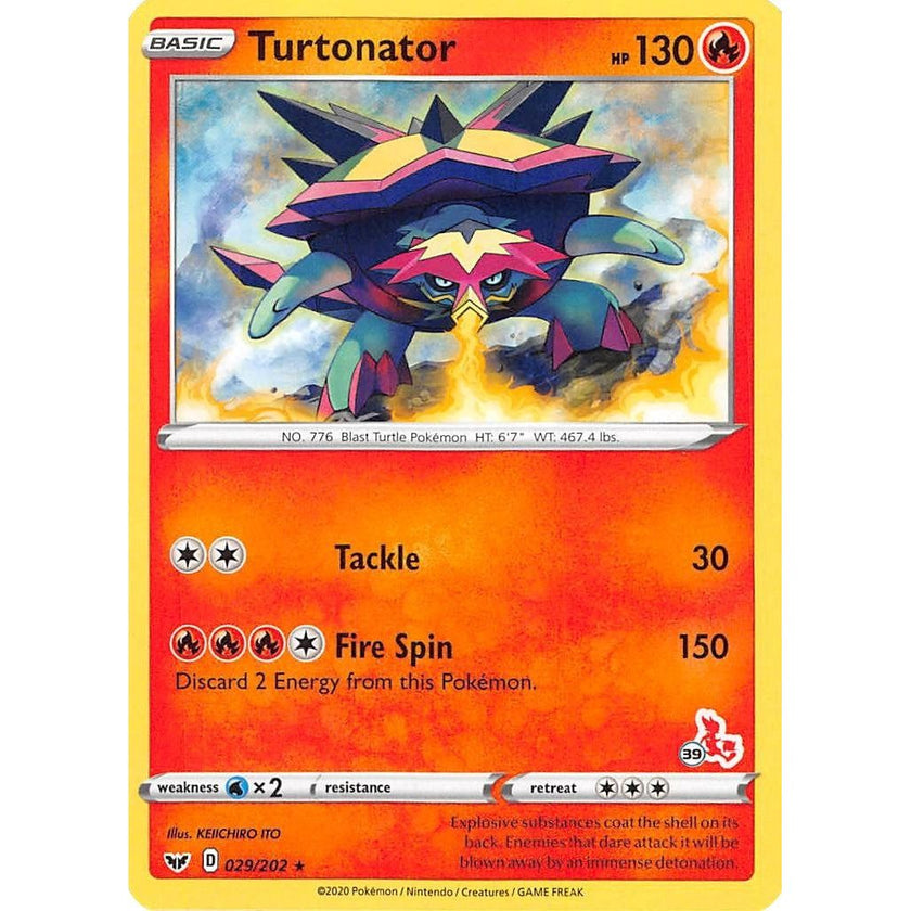 Turtonator - 029/202 (#39 Cinderace Stamped) (029/202) (BA22)