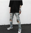 Destroyed ripped Denim jeans Pant men straight leg men
