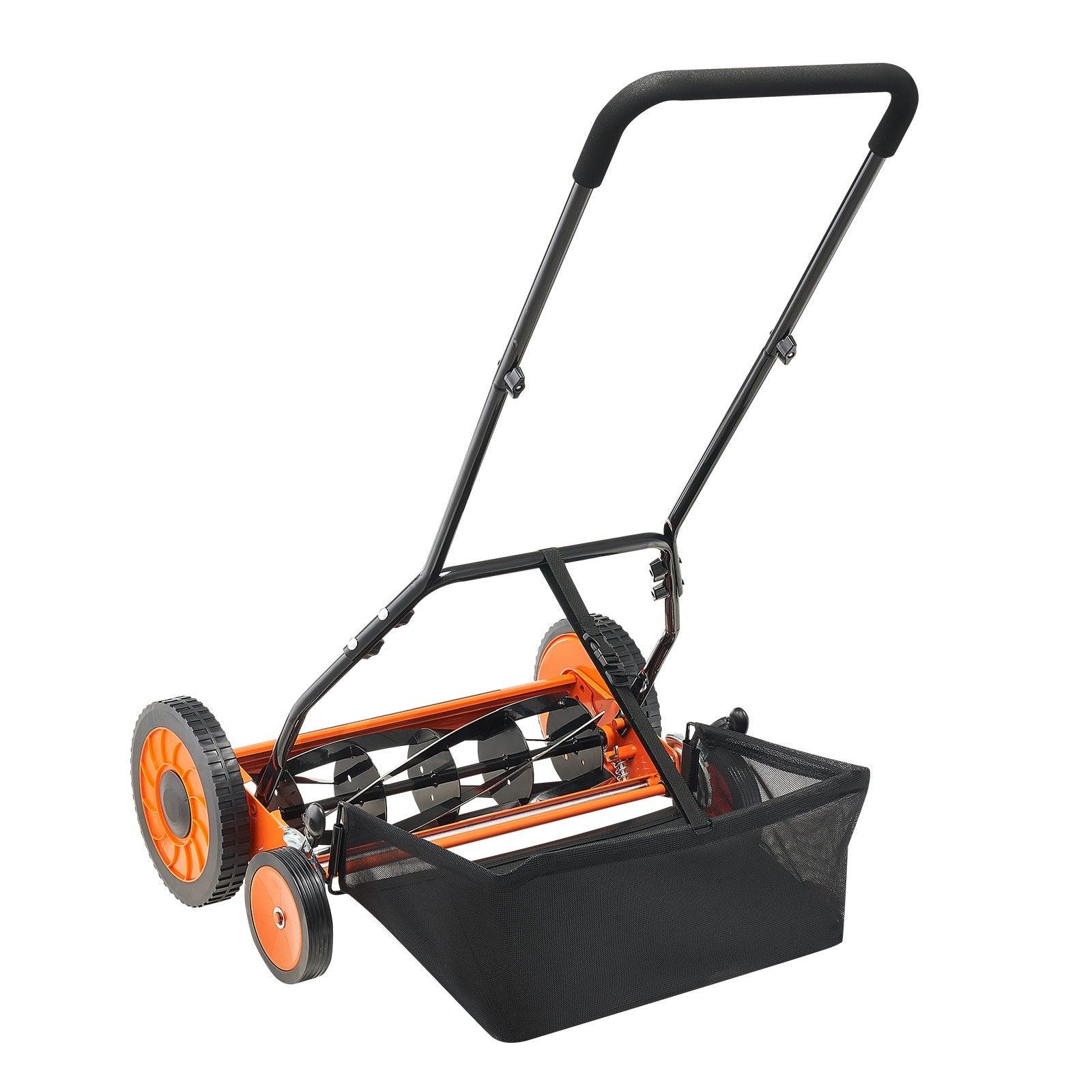 Manual Push Reel Lawn Mower 5-Blade Adjustable Height Grass Catcher 4 Wheels