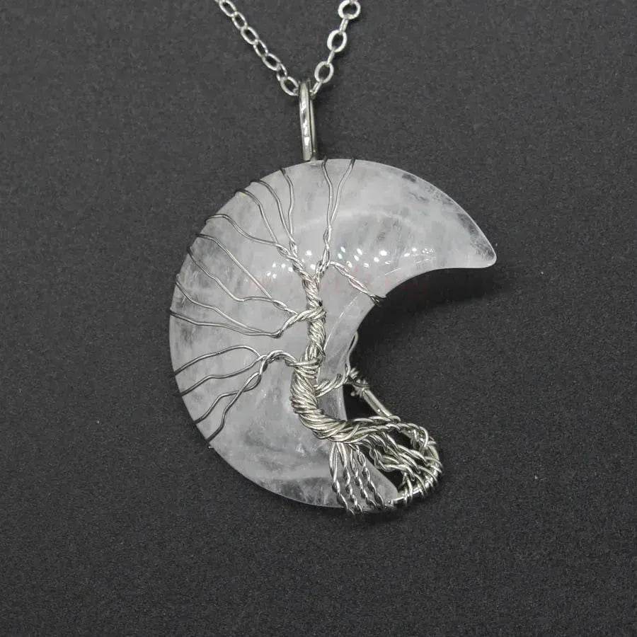 Natural Crystal Moon Pendant for Men and Women