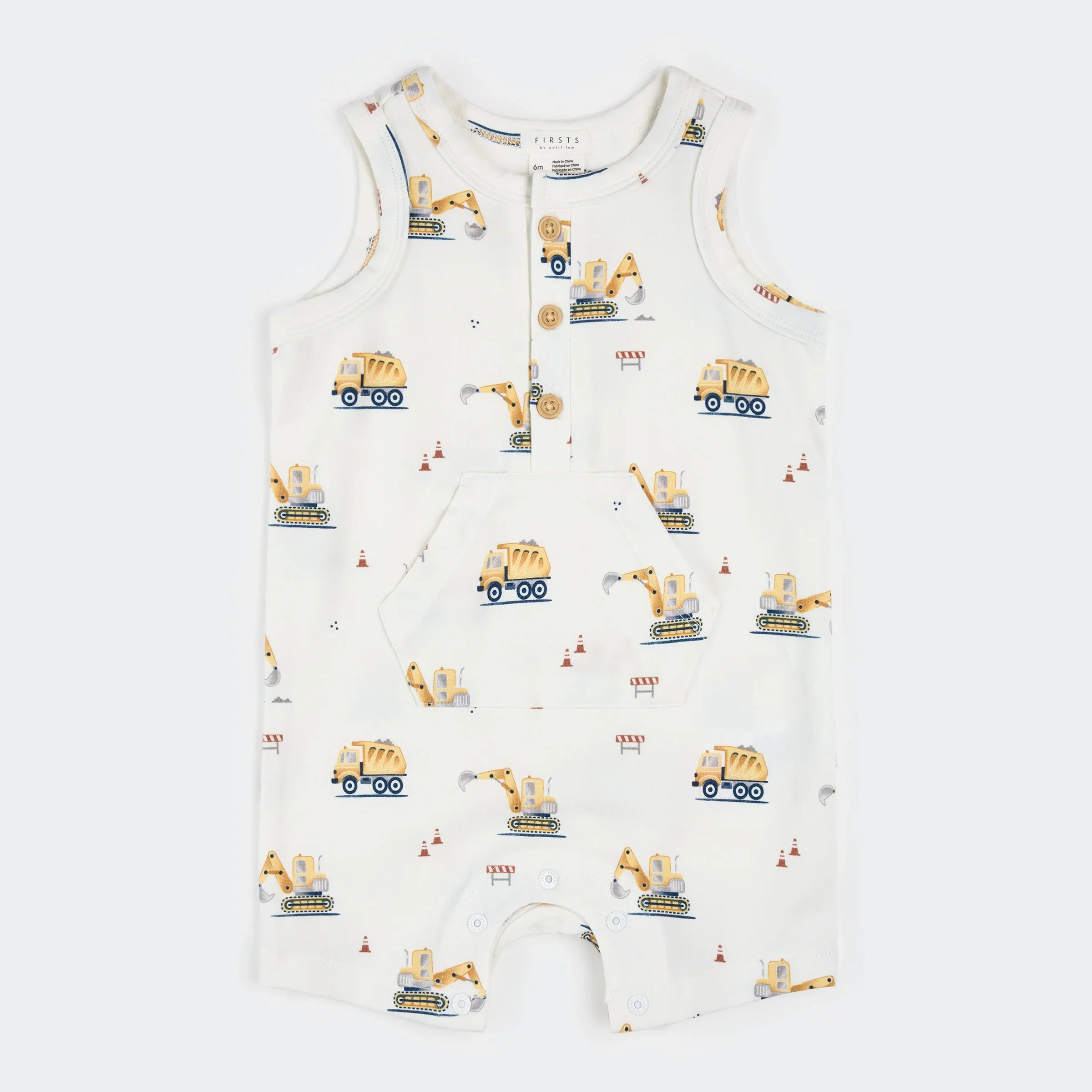 Sleeveless Romper | Diggers on White | Petit Lem
