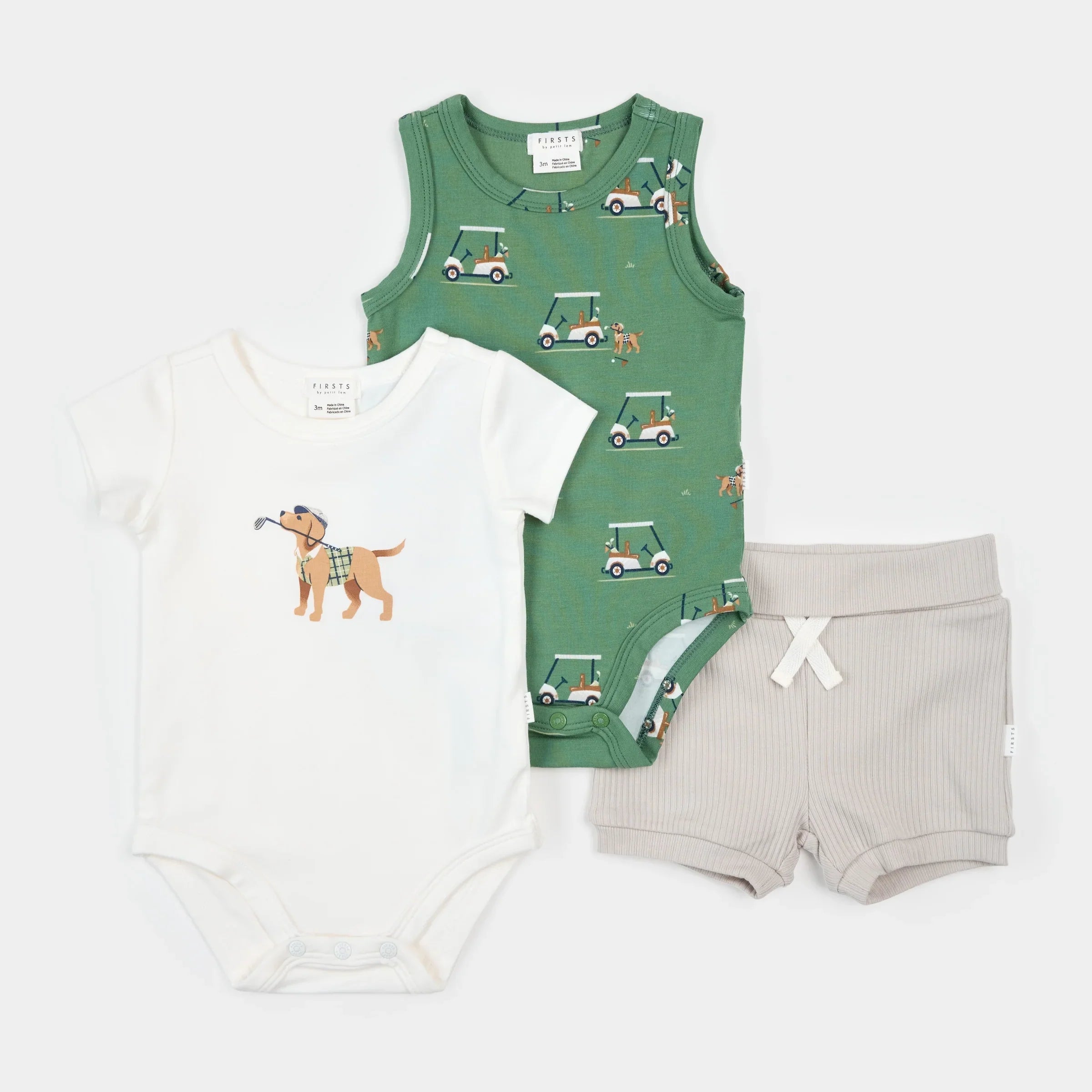 Golf Pups 3pcs Bodysuit Set | Petit Lem
