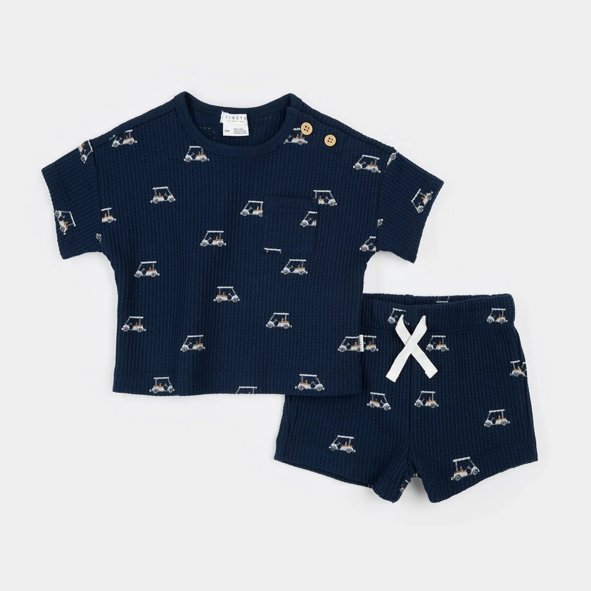 2 Piece Set | Navy with Golf Carts | Petit Lem