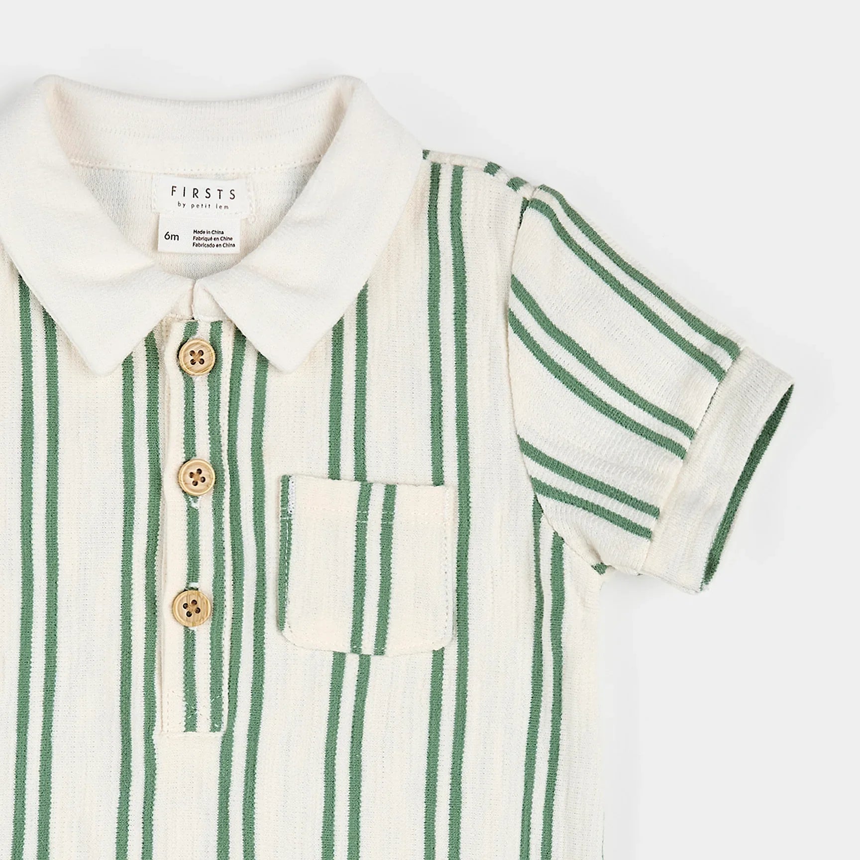 Collared Shortsleeved Romper | Green Stripe | Petit Lem